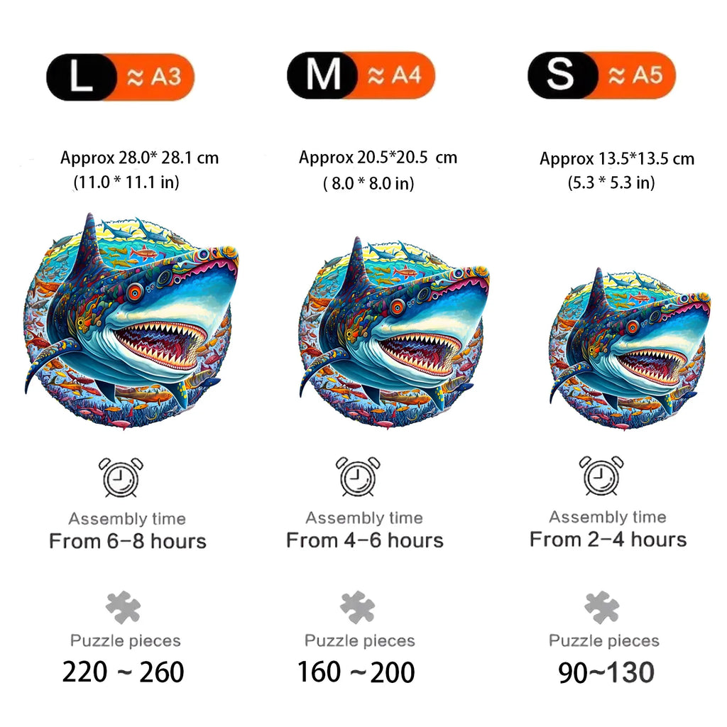 Shark Pattern Wooden Puzzle, Irregular Animal Shapes, Stress Relief Toys, Holiday Birthday Gift