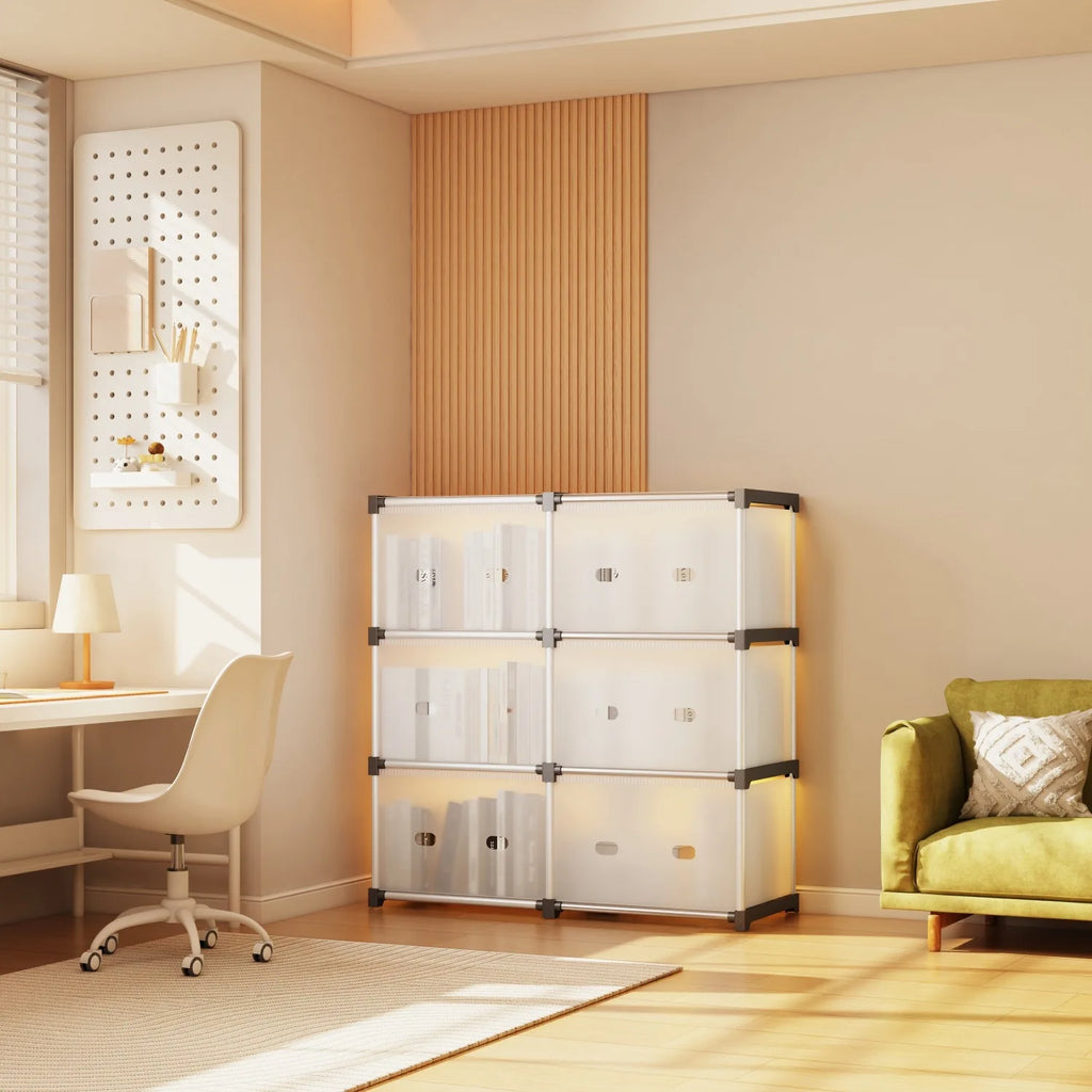 Floor-Standing Dust-Proof Bookshelf Indoor Small Cabinet for Snacks/Clothes/Books Bedroom  Living Room Storage Organizer