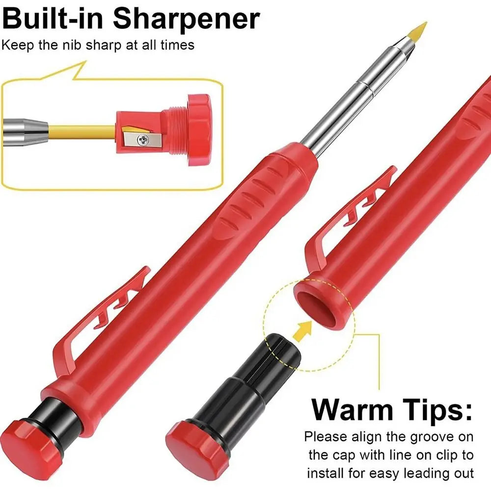 2.8mm Woodworking Pencil Deep Hole Marking Long Head Solid Carpenter Pencil Built-in Sharpener Metal Woodworking Marking Tool