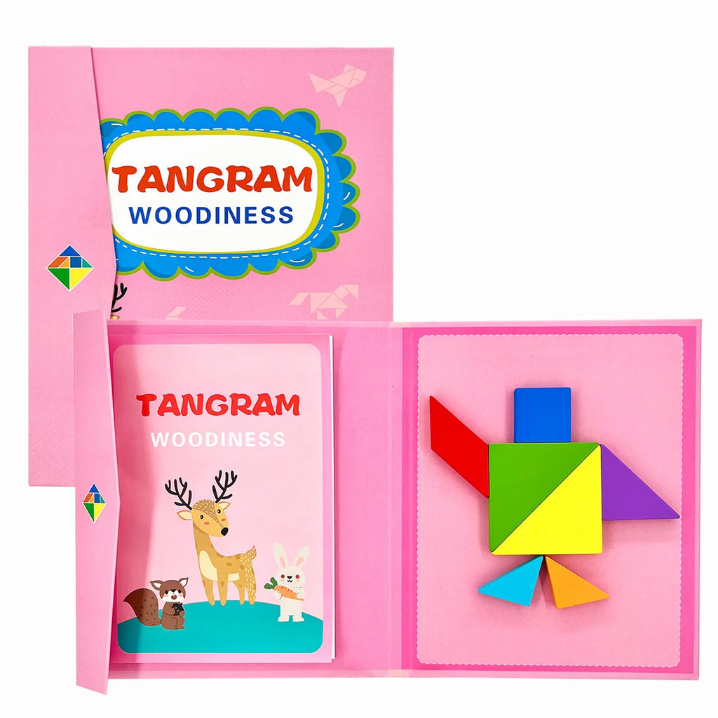 1pc Wooden Jigsaw Puzzle Children Learning Educational Toys Magnetic Tangram 3D Puzzles for Kids Thinking Training Games