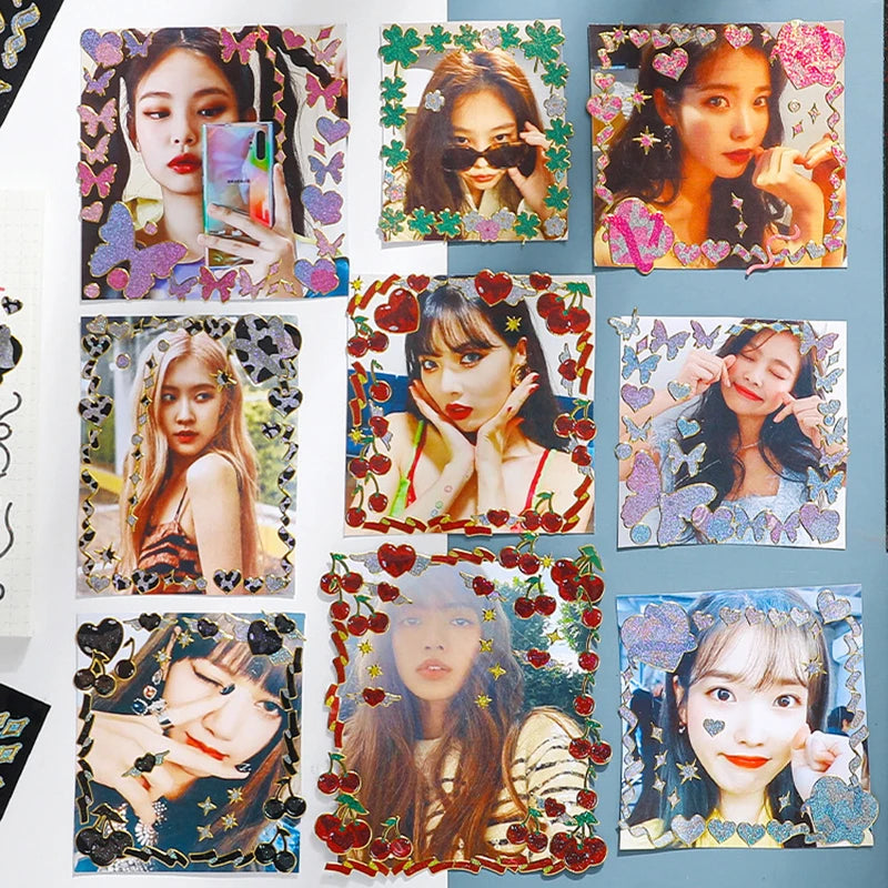 8 Designs 1 Pc/bag Ins Style Shining Phnom Penh Series Pvc Glitter Bronzing Hand Account DIY Decor Collage Material Stickers