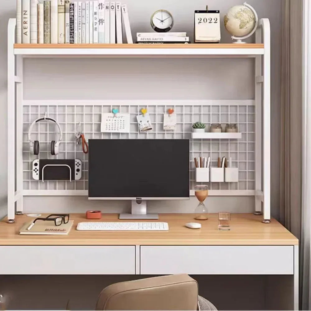 y Bookcase With Grid Bookshelf Student Computer Desk Table Hole Board Table Wooden Shelves Desktop Multi-layer Wrought Iron Shel