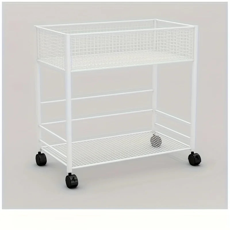 Rolling Bookshelf with Wheels, Metal Mesh Storage Organizer Rack for Home Office,No Assembly Required, Space Saving Utility Cart