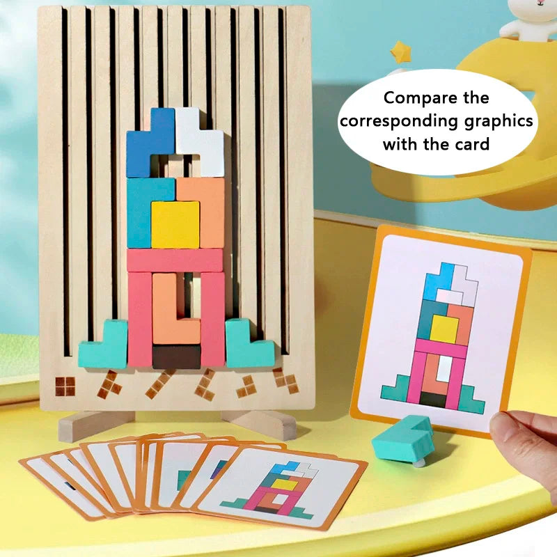 Wooden 3D Russian Blocks Puzzle Brain Teasers Toy Tangram Jigsaw Intelligence Colorful Blocks Montessori Educational