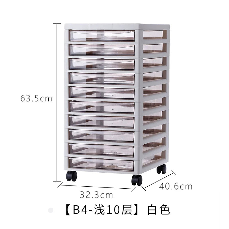Modern File Cabinet with Clear Drawers,Multi-Layer Mobile Storage Unit for Office Home,Stackable Plastic Organizer for Documents