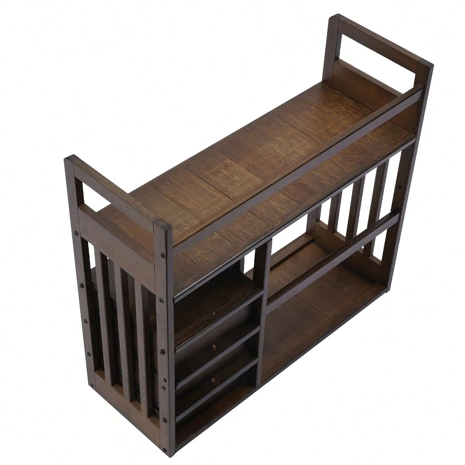 Bamboo Desktop Bookshelf Display Shelf Bookcase Home Office Supplies Desk With 3 Drawers