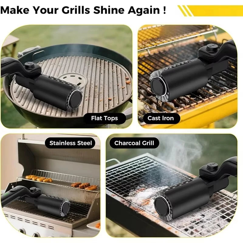 TINSOL Electric barbecue grill cleaning brush, wireless, rechargeable, rotatable, adjustable, for cleaning stubborn grease