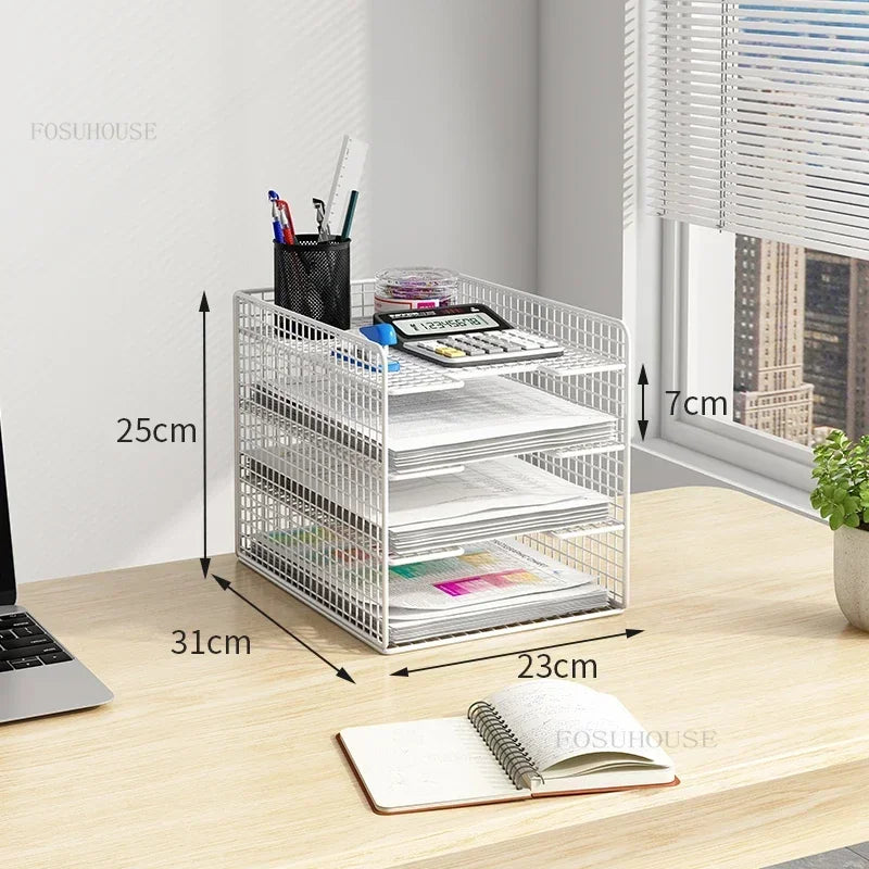 Desktop Filing Cabinets Office Supplies Multi-layer Large-capacity File Frame Storage Box Metal Bookshelf Desk Storage A4 Rack Z