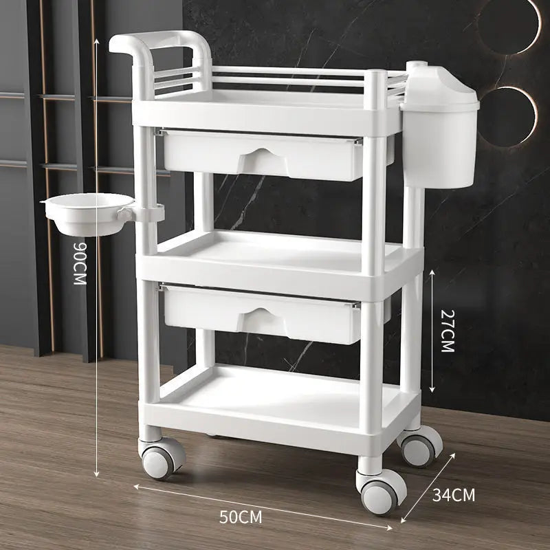 3-Tier Medical Utility Cart With Drawer and Shelves 360°Multi-Functional Mobile Storage Organizer For Clinic Hospital Lab Office