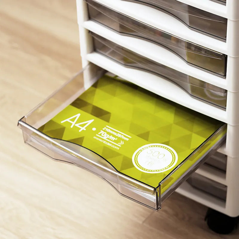 Modern File Cabinet with Clear Drawers,Multi-Layer Mobile Storage Unit for Office Home,Stackable Plastic Organizer for Documents