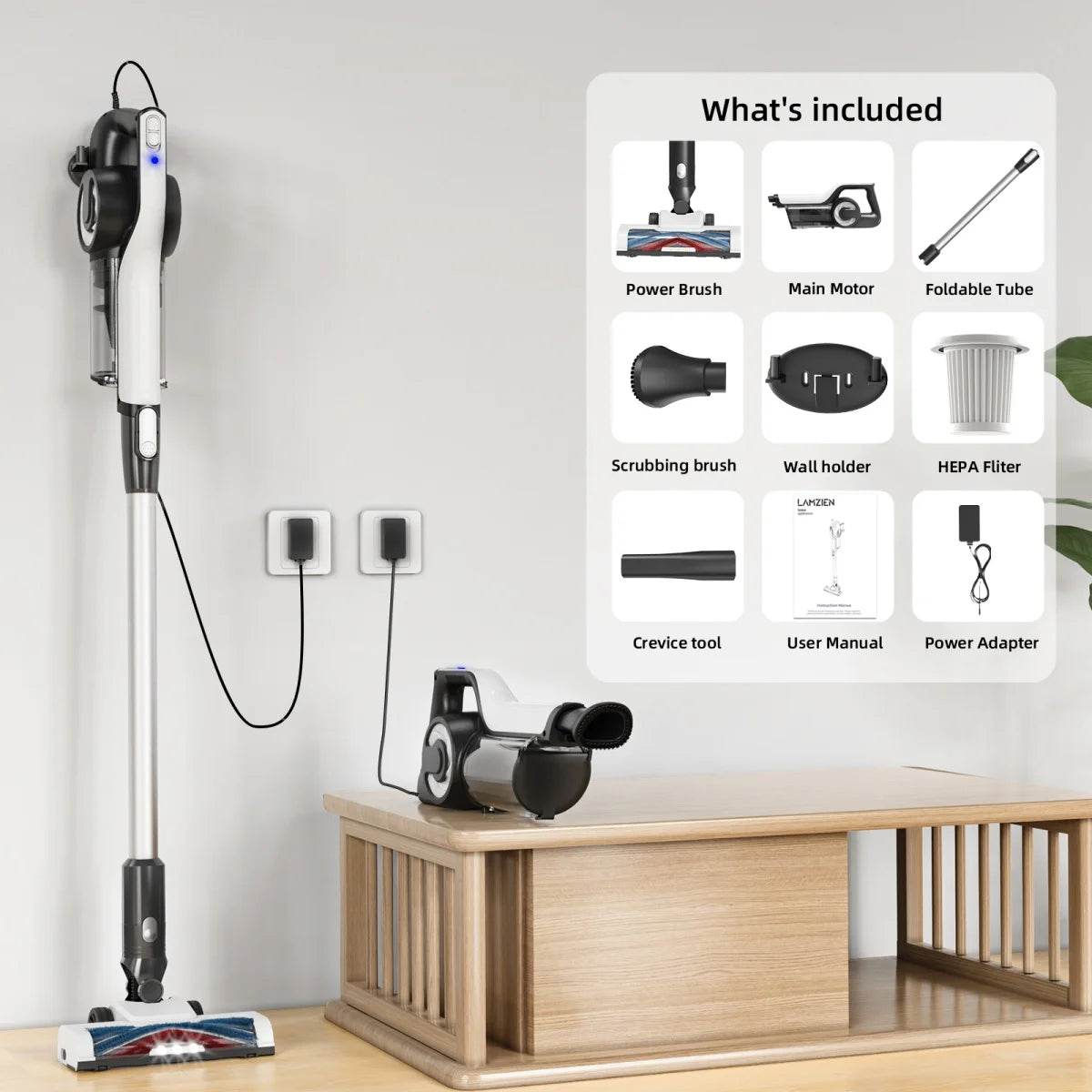 30KPA/40Mins Cordless Vacuum Cleaner, with Upgraded Green Light & Anti-Tangle Floor Brush,for Home,Carpets, Pet Hair,Hard Floor