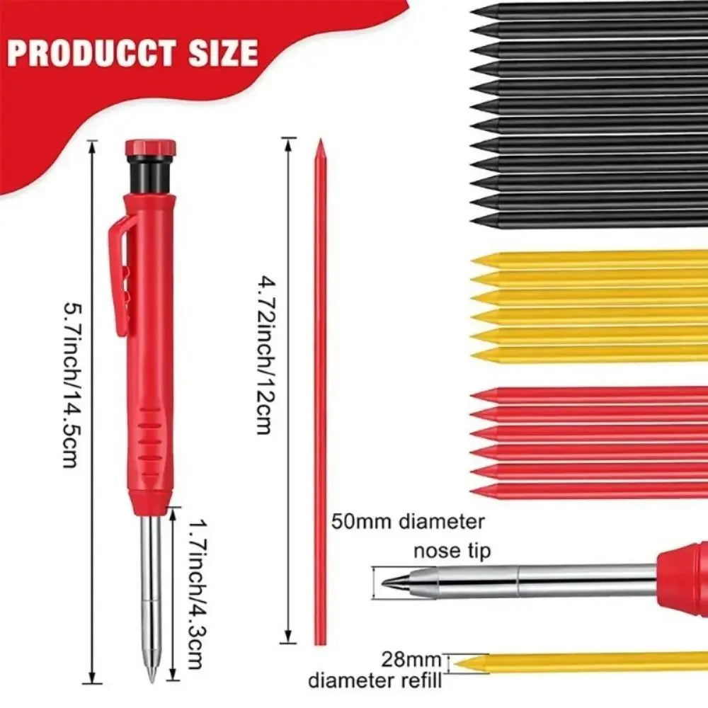 2.8mm Woodworking Pencil Deep Hole Marking Long Head Solid Carpenter Pencil Built-in Sharpener Metal Woodworking Marking Tool