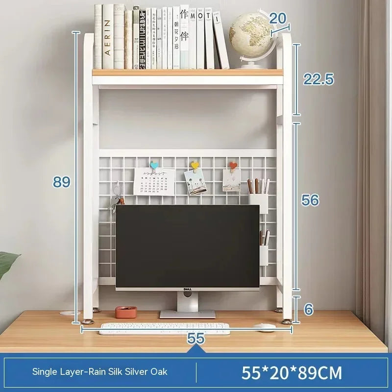 Home Furniture Desktop Multi-Layer Wrought Iron Shelf Bookcase With Grid Bookshelf Table Hole Board Table Wooden Shelves Student