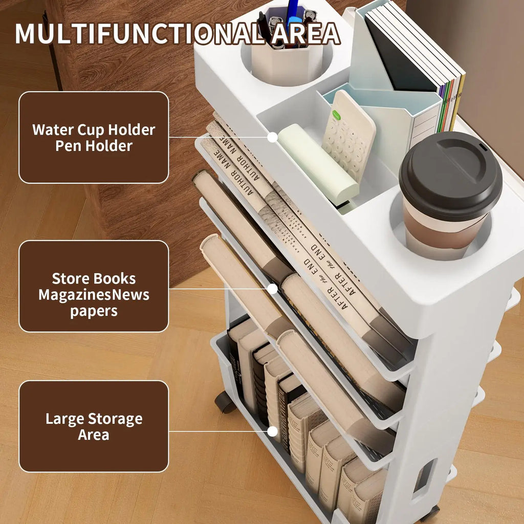 5-Tier Removable Magazine Newspaper Storage Rack, Book Storage Rack With Wheels Tableside Bookshelf For School Classroom Office