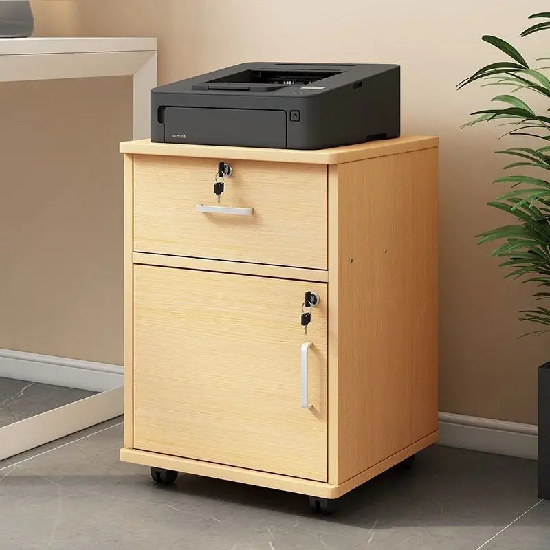 Modern Low Floor Storage File Cabinet with Multi-Layer Wooden Panels Under-Desk Drawers Office Organization Solution