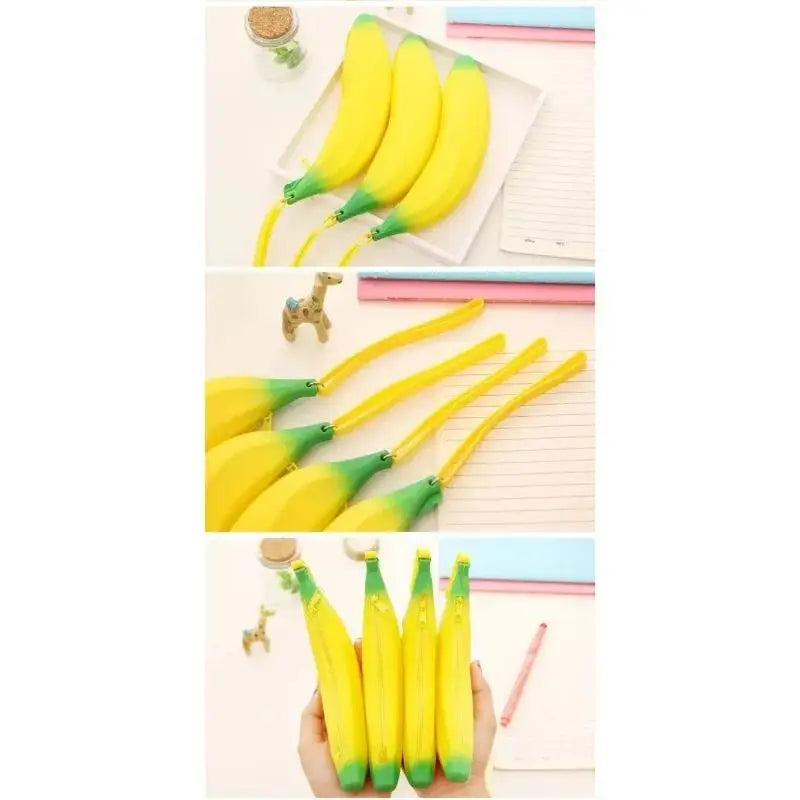 Yellow Banana Silicone Pencil Case Stationery Storage Bag Coin Purse Key Wallet Promotional Gift