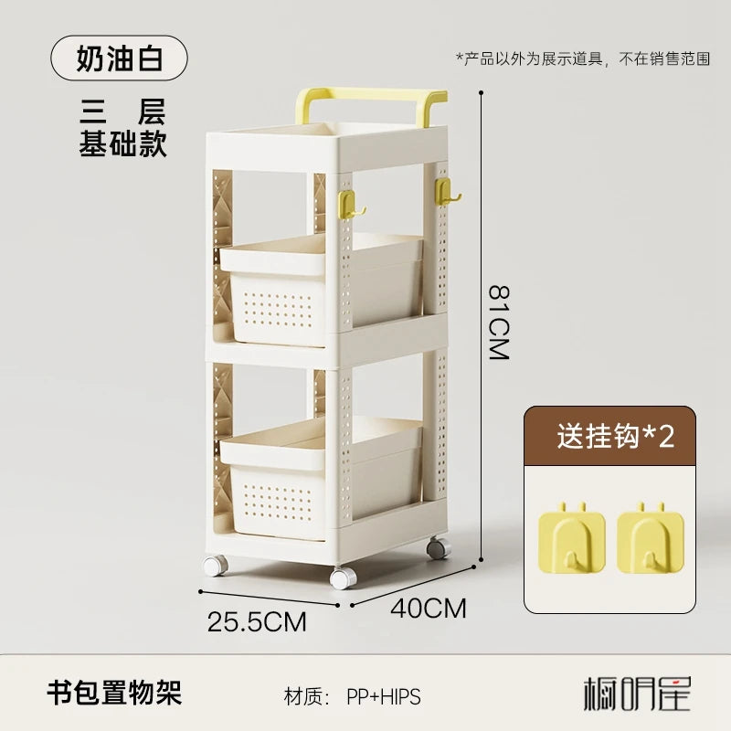 Mobile Bookshelf with Wheels Student Desk Organizer Office Book Storage Stand Layered Floor Standing Shelf for Home And Office