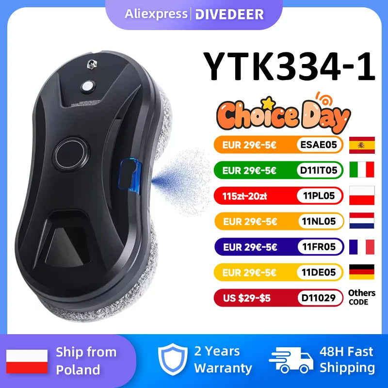 DIVEDEER YTK334 Window Cleaning Robot Water Spray Ultrathin Window Robot Vacuum Cleaner