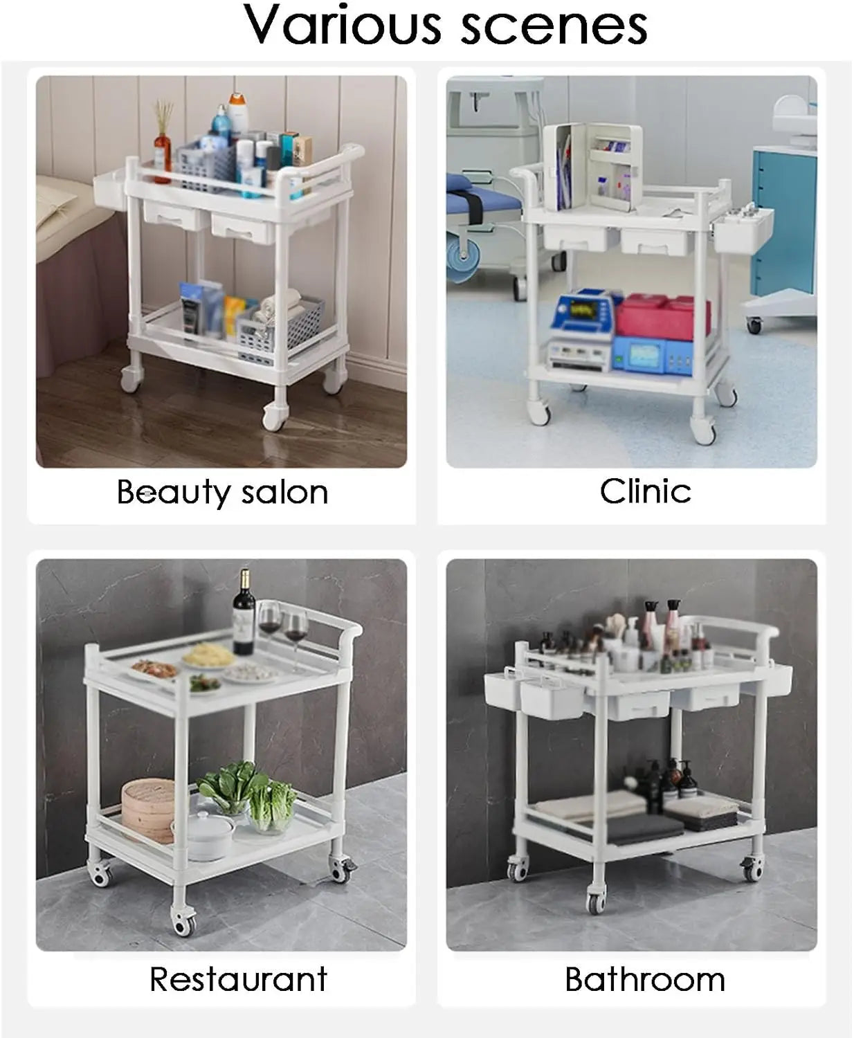3-Tier Medical Utility Cart With Drawer and Shelves 360°Multi-Functional Mobile Storage Organizer For Clinic Hospital Lab Office