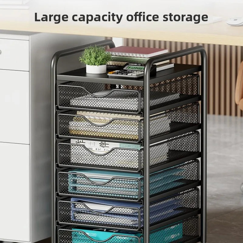 Simple Metal Storage Rack Under Desk Large Capacity Organizer Mobile Rolling Cart with Drawers Multi Layer Office File Cabinet