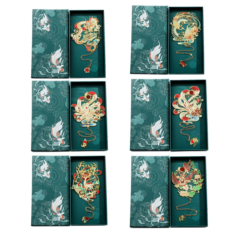 1pc Hollow Metal Bookmarks Chinese Divine Beasts Gift Boxed Reading Markers for Book Lovers Girls Book Accessories Gifts
