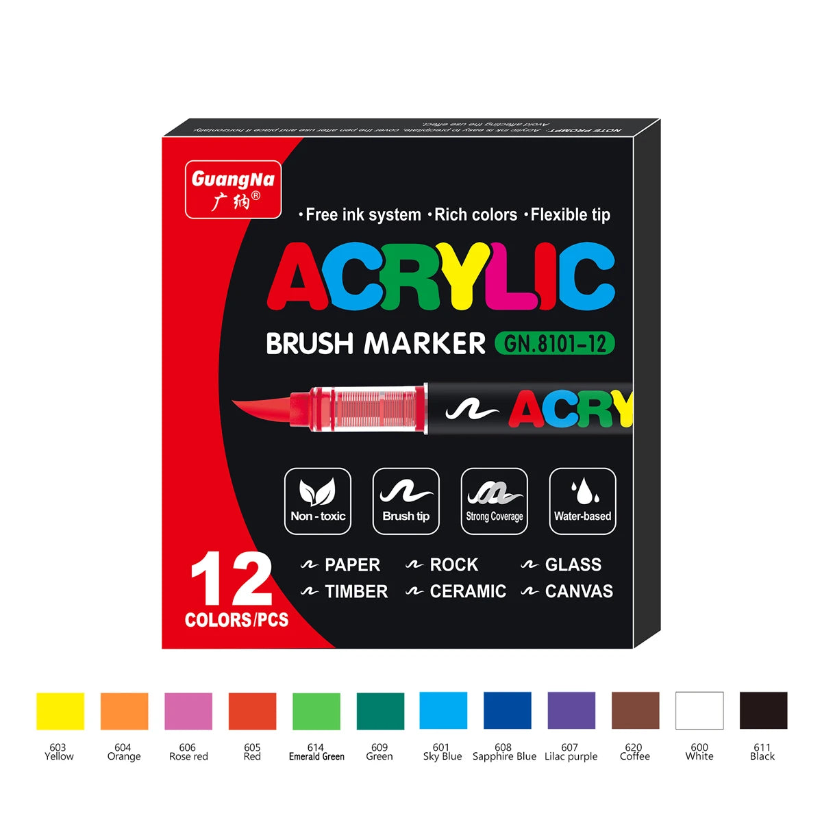 12-120 Colors Waterproof Acrylic Marker Pens with Soft Brush Nib,  Students' Art on Glass, Stone, Metal, Wood, Plastic &Paper