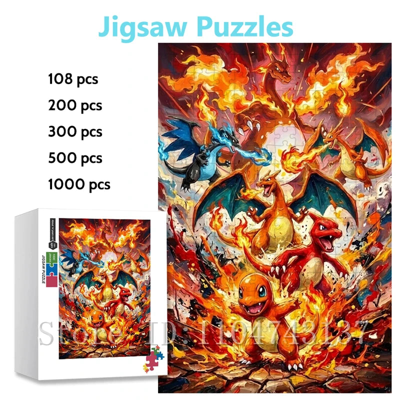 Charizard & Charmander Evolution Jigsaw Puzzle for Adults Pokemon Anime Paper/Wooden Puzzles Handmade Toys & Hobbies