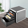 4-Layer Desktop Drawer Organizer Books File Locking Storage Cabinet Aluminum Alloy & MDF Stylish Office Storage Solution