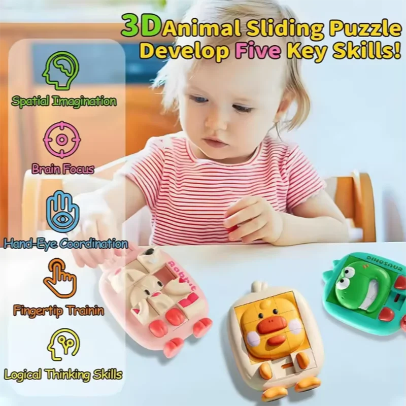 Children's early education puzzle thinking training toys Montessori teaching aids handmade three-dimensional sliding puzzle ﻿