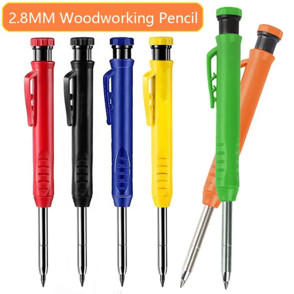2.8mm Woodworking Pencil Deep Hole Marking Long Head Solid Carpenter Pencil Built-in Sharpener Metal Woodworking Marking Tool