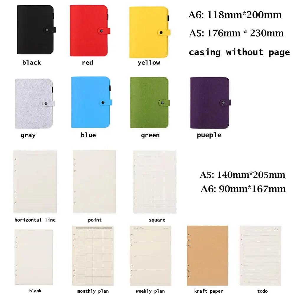 A5 A6 New Office Supplies Stationery Travel Diary Portable Diary Felt Notebook Felt Shell Ring Binder