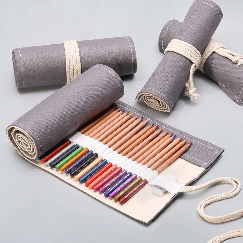 12/24/36/72Holes Pencil Case School Supplies Student Art Pen Bag Pouch Canva Pen Wrap Roll Cosmetic Brush Pen Storage Stationery