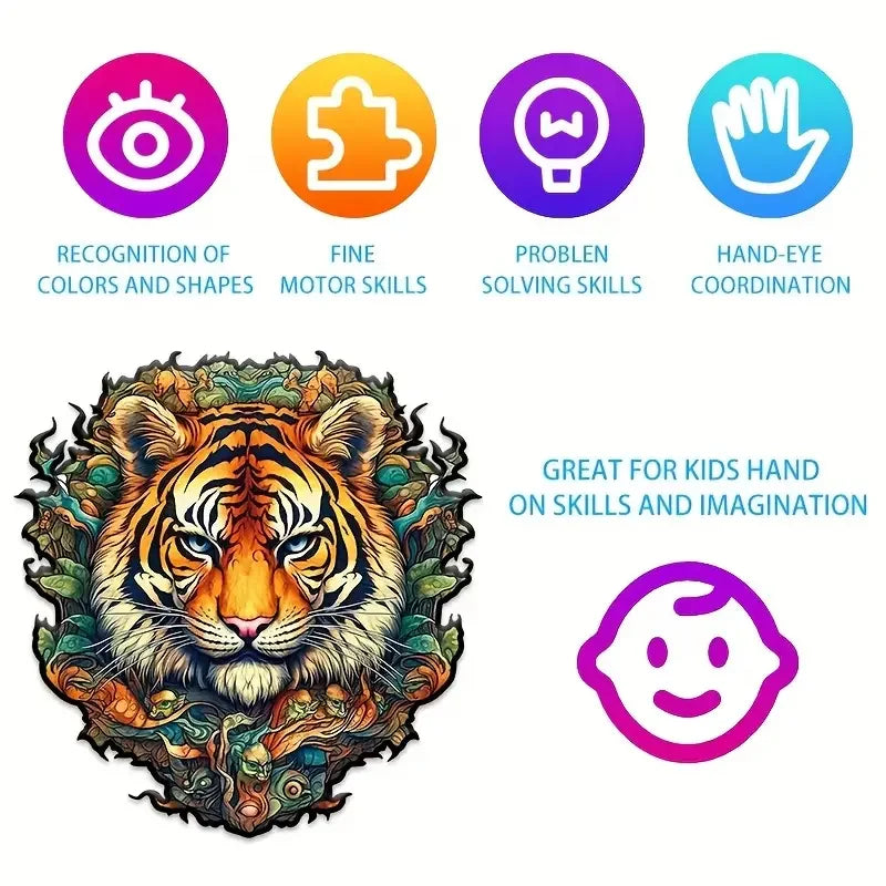 Tiger Wooden Jigsaw Puzzle, Uniquely Irregular Animal Shaped Wooden Stress Relief Toy