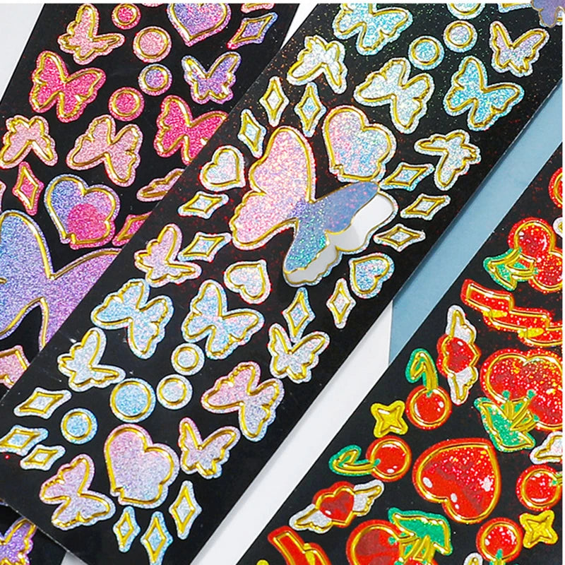 8 Designs 1 Pc/bag Ins Style Shining Phnom Penh Series Pvc Glitter Bronzing Hand Account DIY Decor Collage Material Stickers