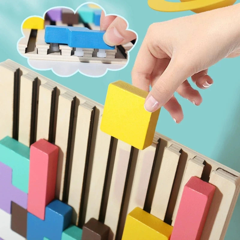 Wooden 3D Russian Blocks Puzzle Brain Teasers Toy Tangram Jigsaw Intelligence Colorful Blocks Montessori Educational
