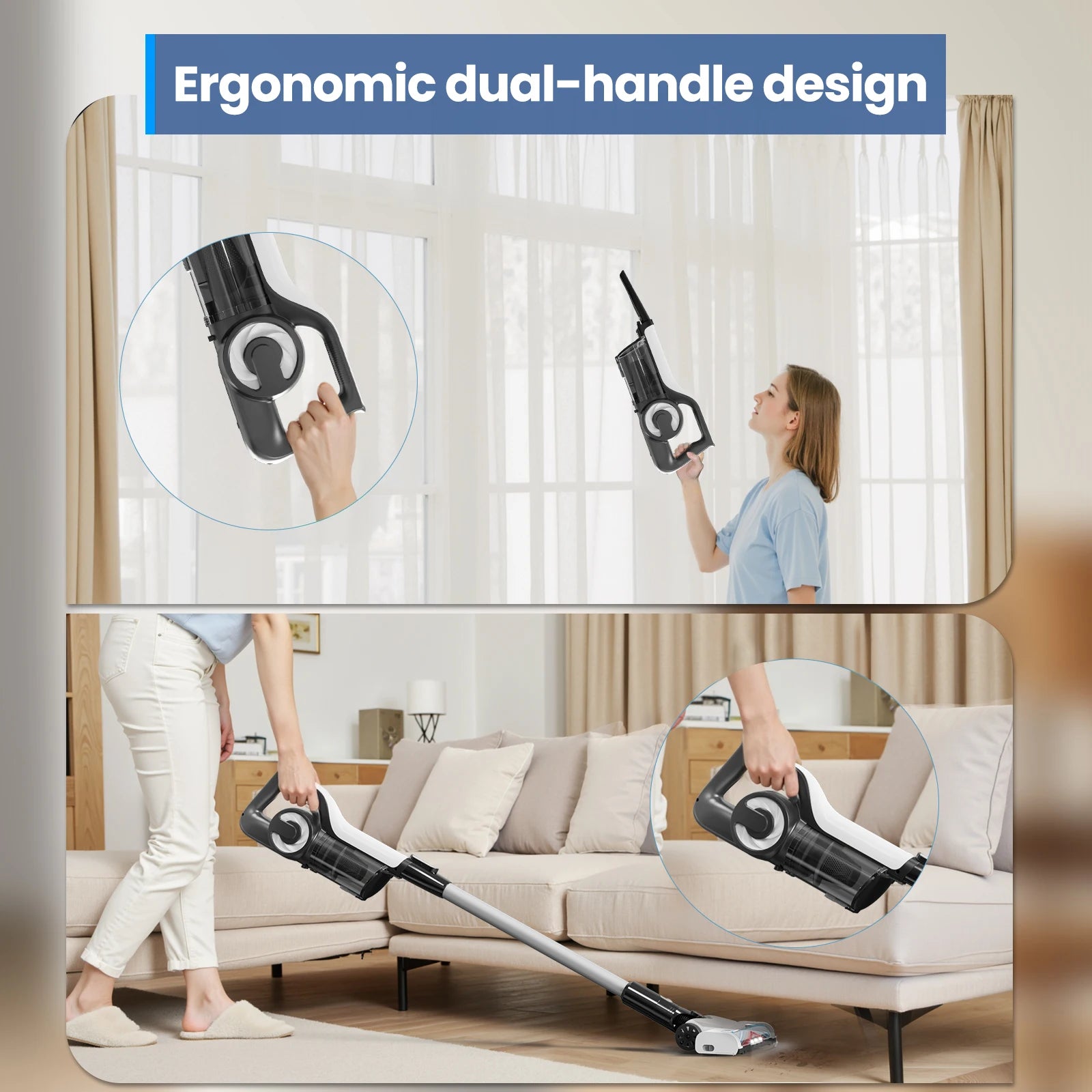 30KPA/40Mins Cordless Vacuum Cleaner, with Upgraded Green Light & Anti-Tangle Floor Brush,for Home,Carpets, Pet Hair,Hard Floor