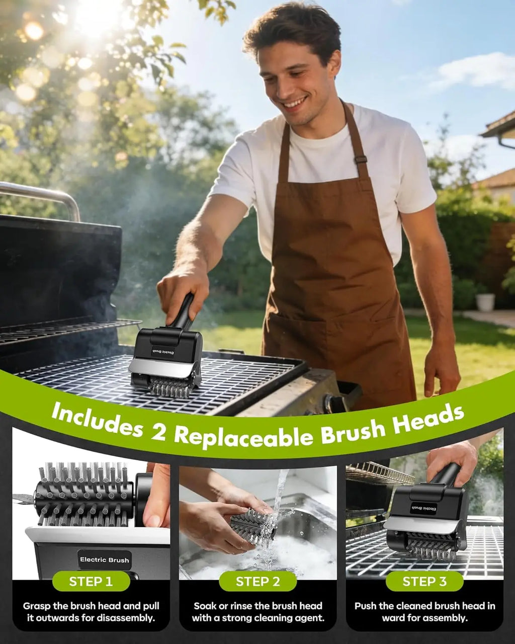 Electric Stainless Steel BBQ Brush Rechargeable Wireless Cleaning Brush Outdoor Cleaning Brush Grill Brush