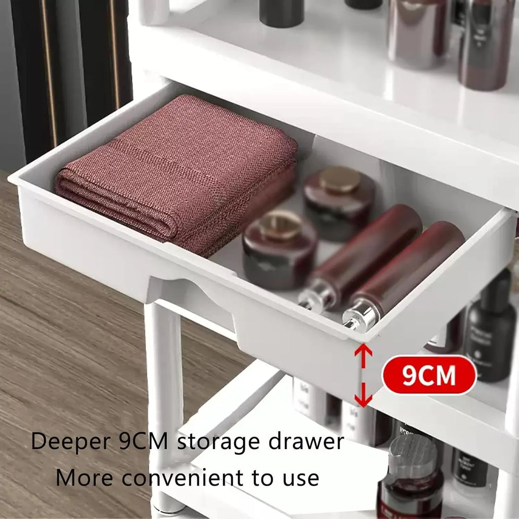 3-Tier Medical Utility Cart With Drawer and Shelves 360°Multi-Functional Mobile Storage Organizer For Clinic Hospital Lab Office
