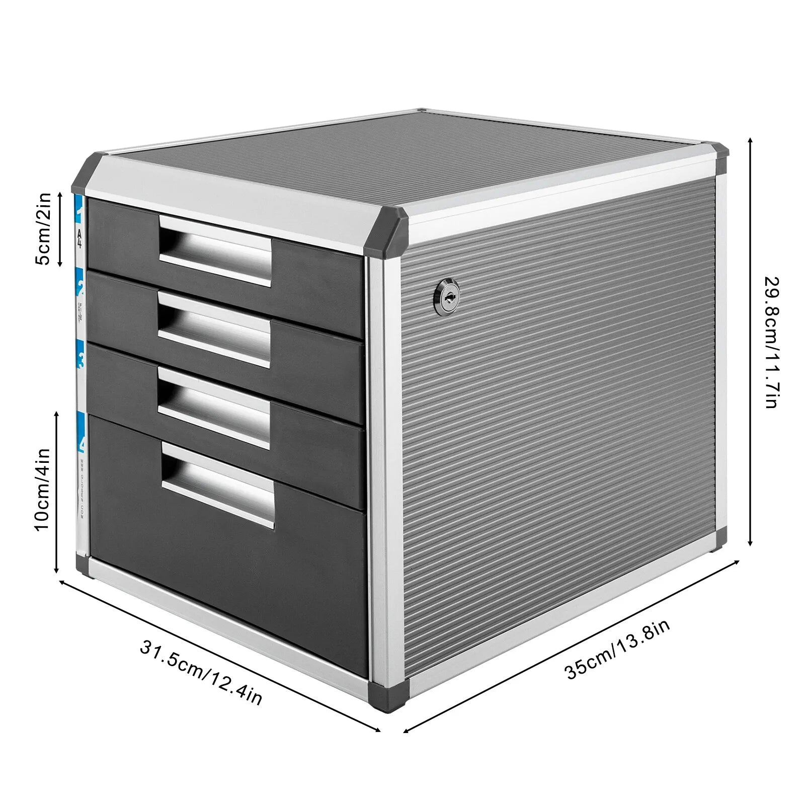 4-Layer Desktop Drawer Organizer Books File Locking Storage Cabinet Aluminum Alloy & MDF Stylish Office Storage Solution