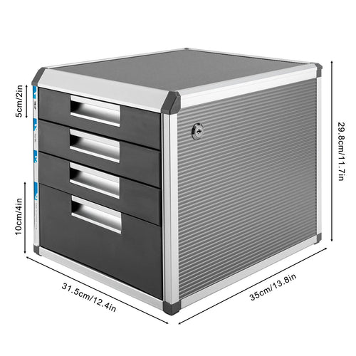4-Layer Desktop Drawer Organizer Books File Locking Storage Cabinet Aluminum Alloy & MDF Stylish Office Storage Solution