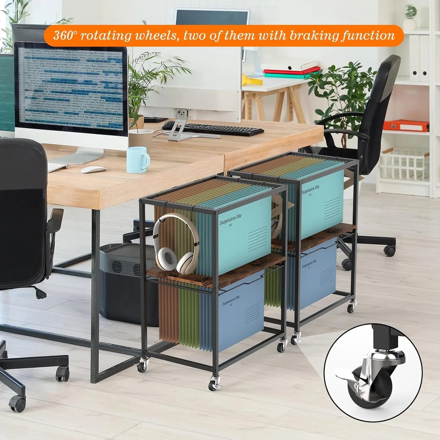 2-Tier Mobile File Cart with Wheels | Letter/Legal Size Pull-Out Rack Organizer for Home & Office | Brown