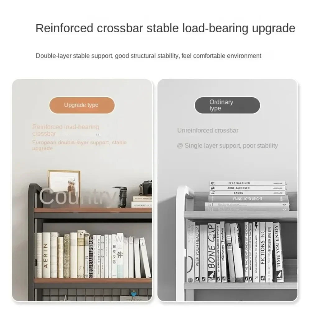 Home Furniture Desktop Multi-Layer Wrought Iron Shelf Bookcase With Grid Bookshelf Table Hole Board Table Wooden Shelves Student