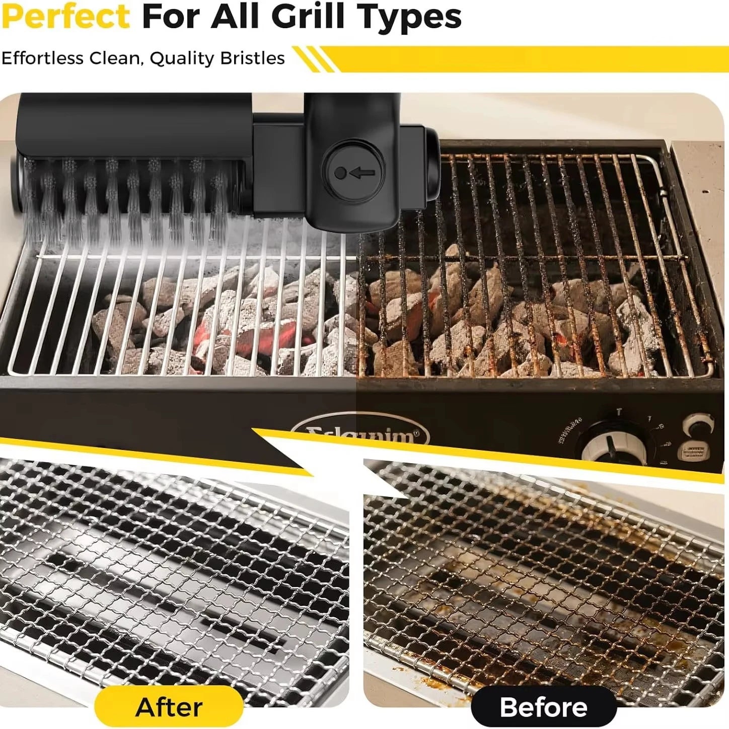 TINSOL Electric barbecue grill cleaning brush, wireless, rechargeable, rotatable, adjustable, for cleaning stubborn grease