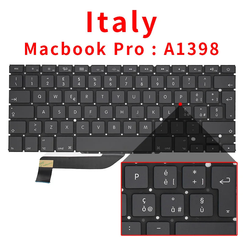 New Laptop Keyboard For Macbook Pro Retina 15" A1398 US UK Russian Spain French 2012 2013 2014 2015