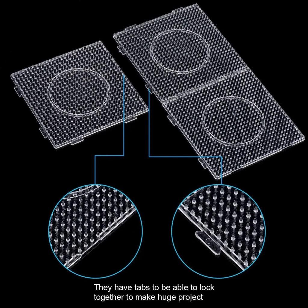 4PCS 5mm Fuse Beads Boards, Large Clear Pegboards Kits, with Gift Roning Paper, Perler Hama Beads Template Tool Diy Toy