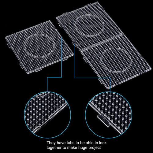 4PCS 5mm Fuse Beads Boards, Large Clear Pegboards Kits, with Gift Roning Paper, Perler Hama Beads Template Tool Diy Toy