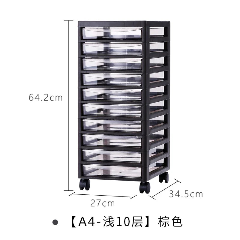 Modern File Cabinet with Clear Drawers,Multi-Layer Mobile Storage Unit for Office Home,Stackable Plastic Organizer for Documents