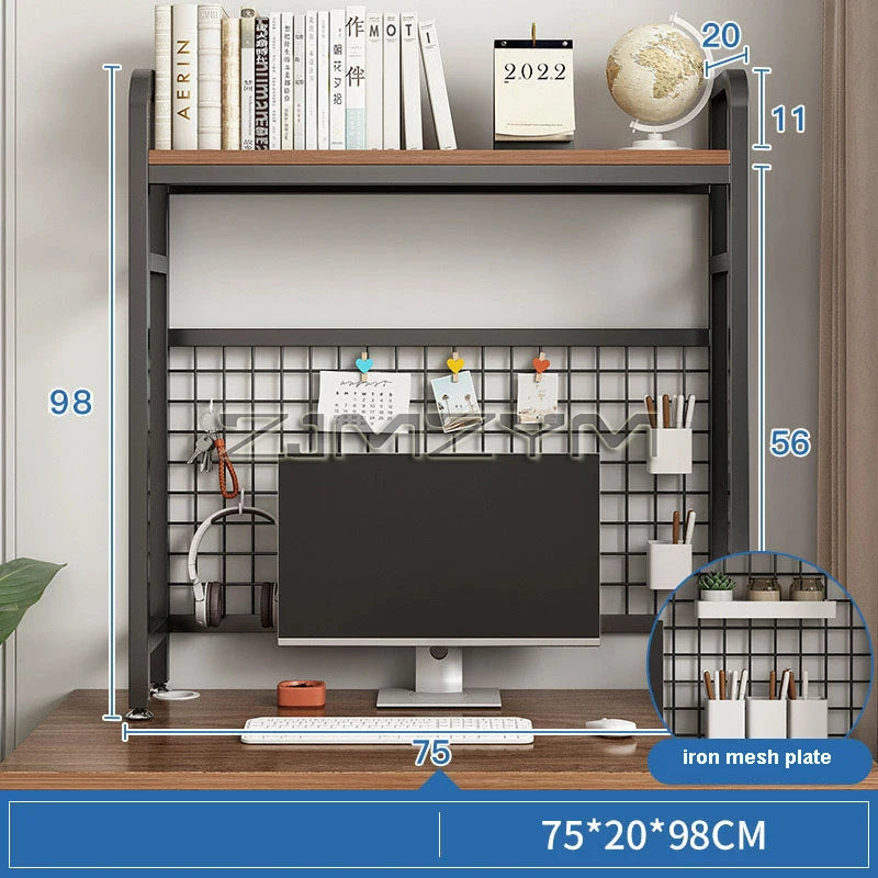 Bookcase With Grid Bookshelf Desktop Multi-layer Wrought Iron Shelf Student Computer Desk Hole Board Table Shelves