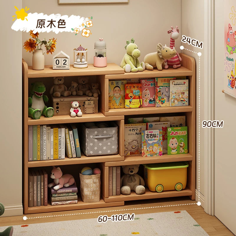 Solid Wood Bookshelf -Corner Storage Cabinet with Wall-Mounted Design Space-Saving Bookcase for Kids Study&Home Office Organizer