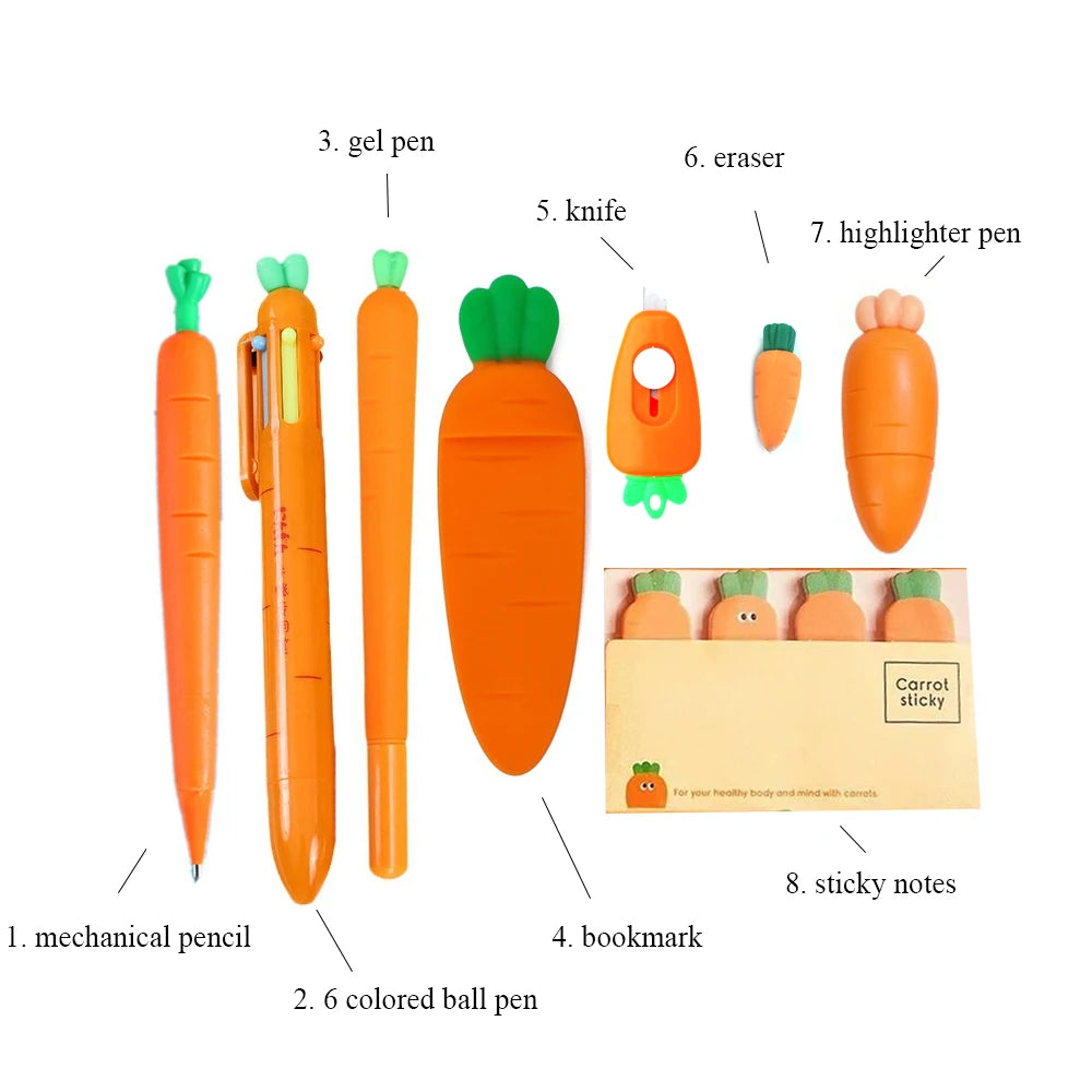 Carrot Stationery Set 8-in-1 Creative Funny Aesthetic School Stationery Material